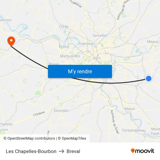 Les Chapelles-Bourbon to Breval map