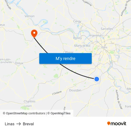 Linas to Breval map