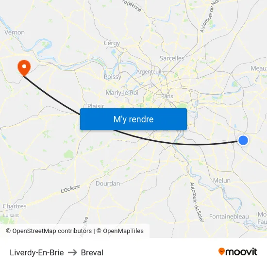 Liverdy-En-Brie to Breval map