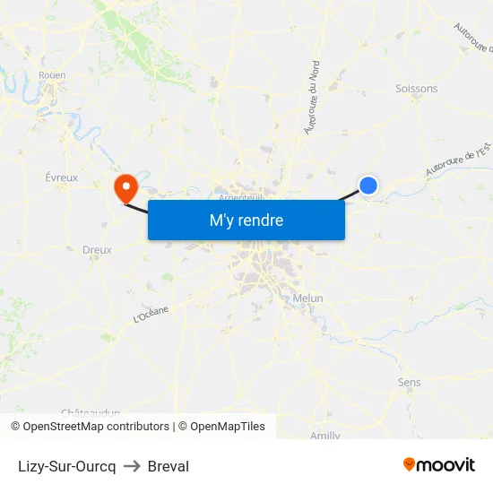 Lizy-Sur-Ourcq to Breval map