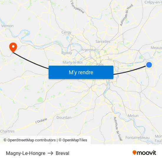Magny-Le-Hongre to Breval map