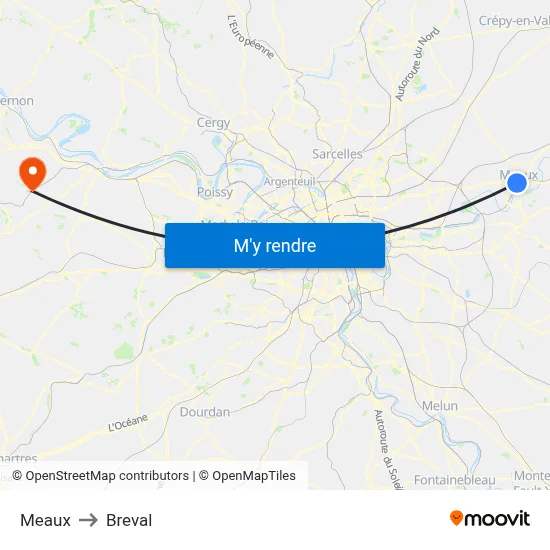 Meaux to Breval map