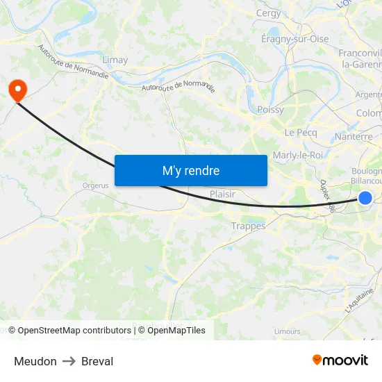 Meudon to Breval map