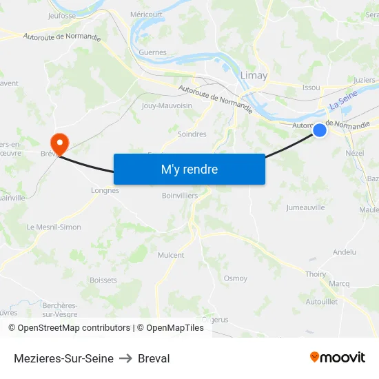 Mezieres-Sur-Seine to Breval map