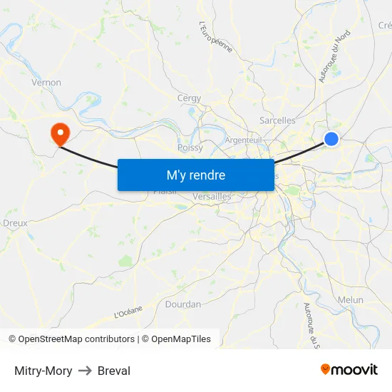 Mitry-Mory to Breval map