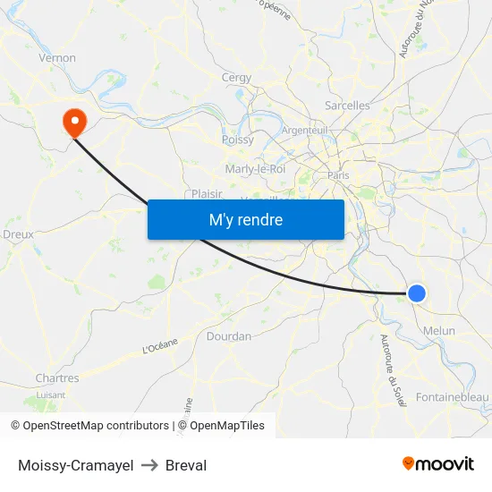Moissy-Cramayel to Breval map
