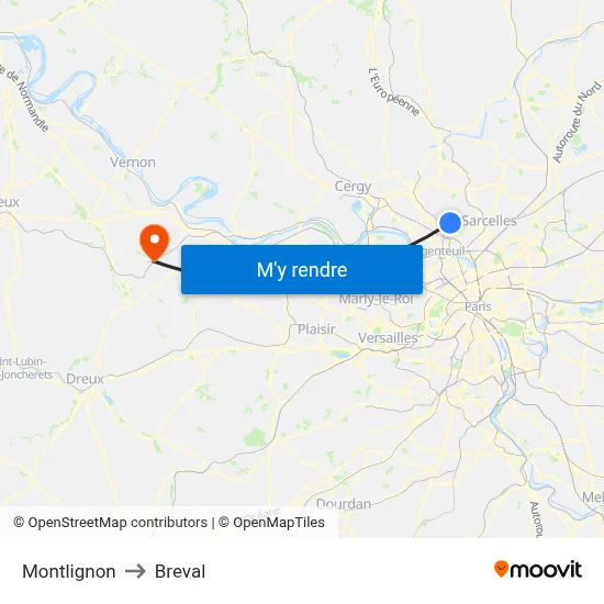 Montlignon to Breval map