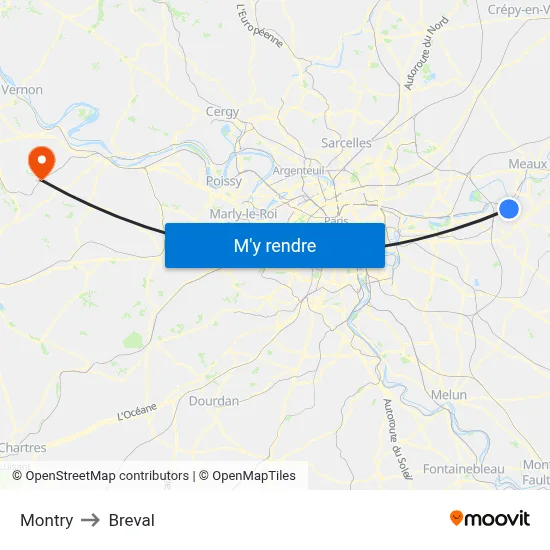 Montry to Breval map