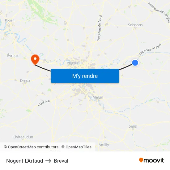 Nogent-L'Artaud to Breval map