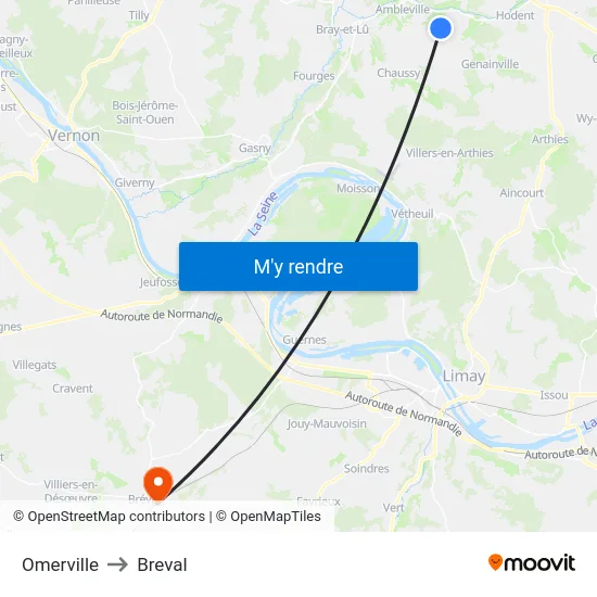 Omerville to Breval map