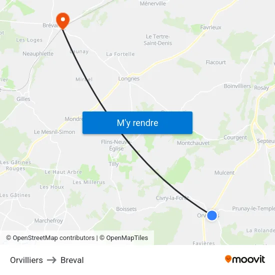 Orvilliers to Breval map