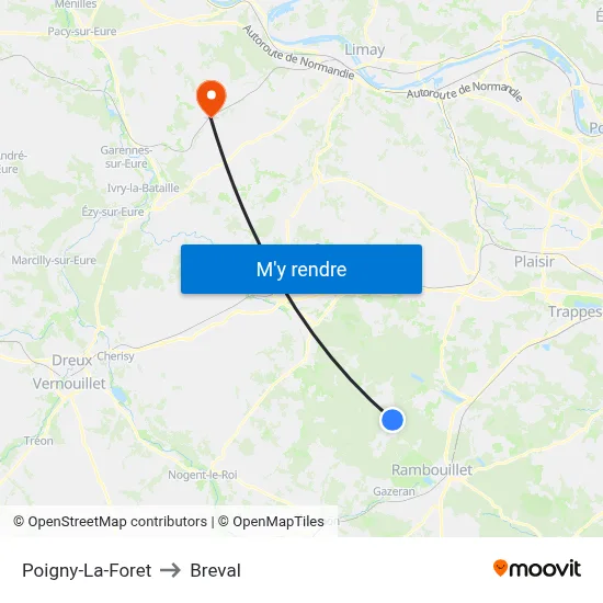 Poigny-La-Foret to Breval map
