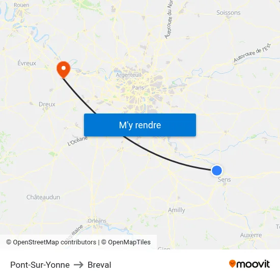 Pont-Sur-Yonne to Breval map