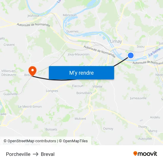 Porcheville to Breval map