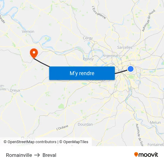 Romainville to Breval map