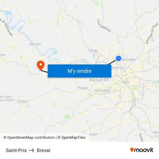 Saint-Prix to Breval map