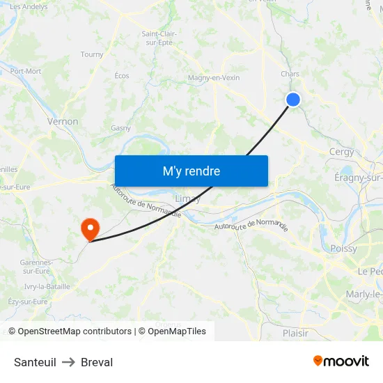Santeuil to Breval map