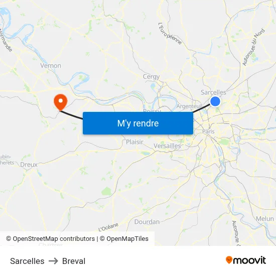 Sarcelles to Breval map