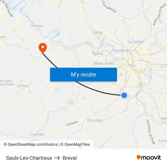 Saulx-Les-Chartreux to Breval map