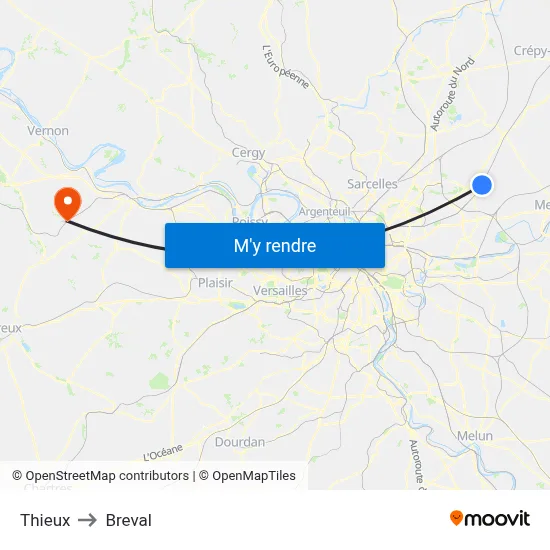 Thieux to Breval map