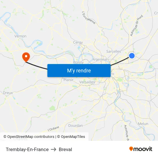 Tremblay-En-France to Breval map