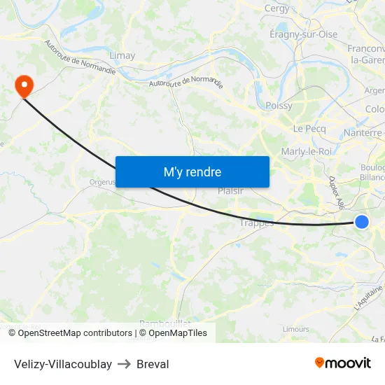 Velizy-Villacoublay to Breval map