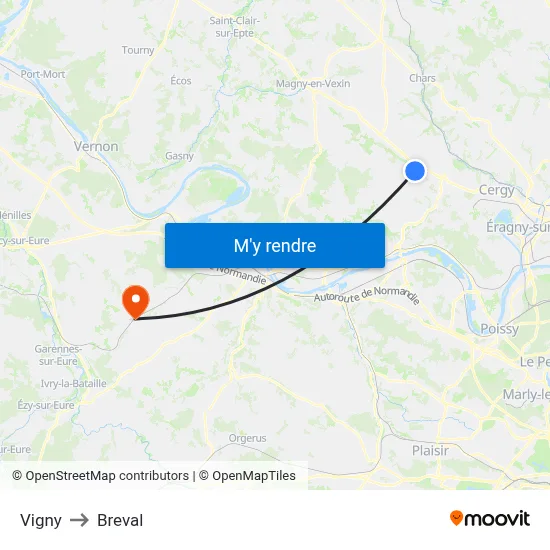 Vigny to Breval map
