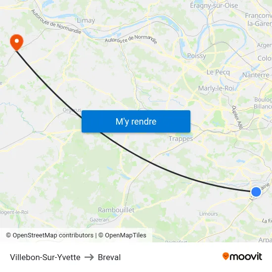 Villebon-Sur-Yvette to Breval map