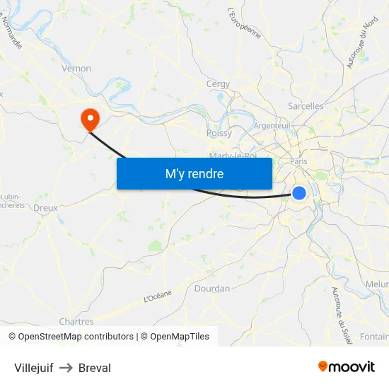 Villejuif to Breval map