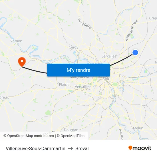 Villeneuve-Sous-Dammartin to Breval map