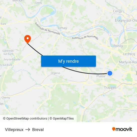 Villepreux to Breval map