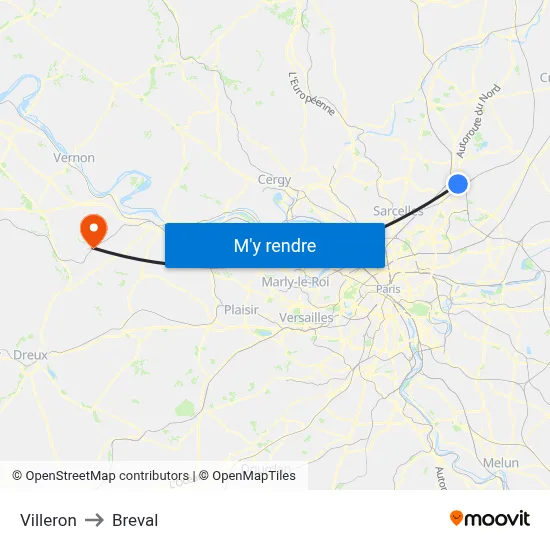 Villeron to Breval map
