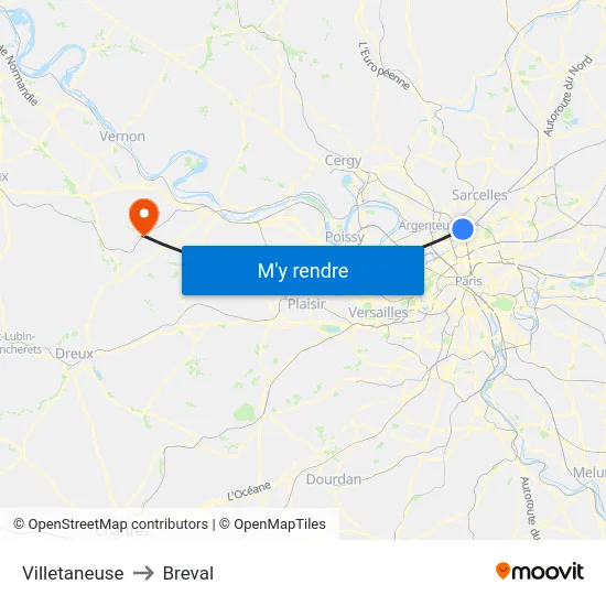 Villetaneuse to Breval map