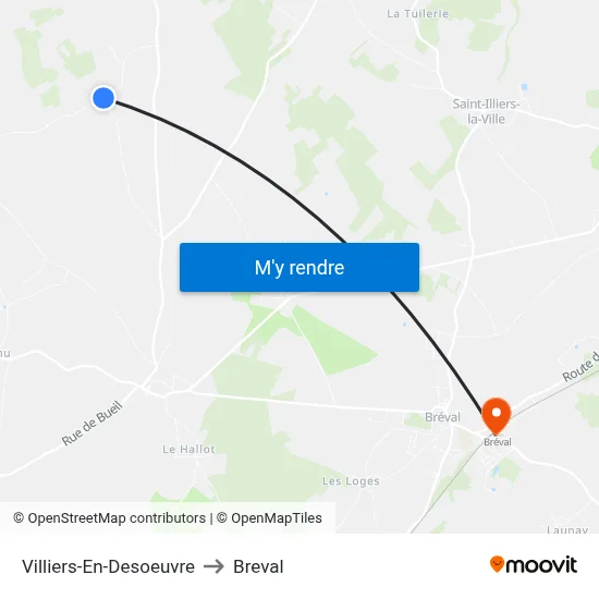 Villiers-En-Desoeuvre to Breval map