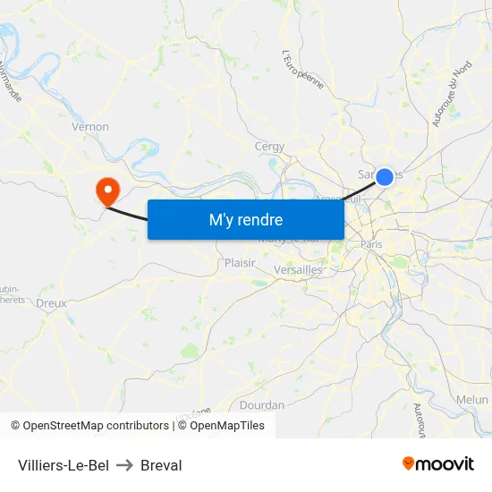 Villiers-Le-Bel to Breval map