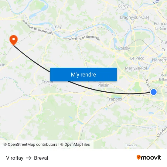 Viroflay to Breval map