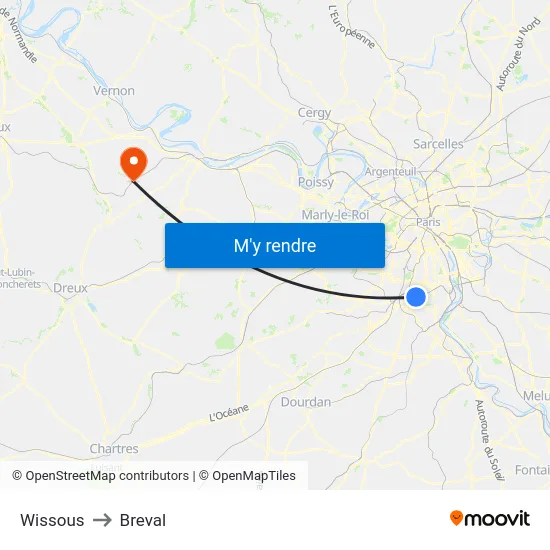 Wissous to Breval map