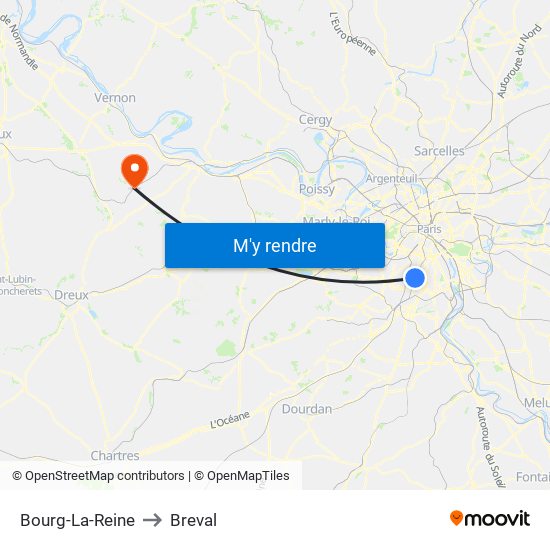 Bourg-La-Reine to Breval map