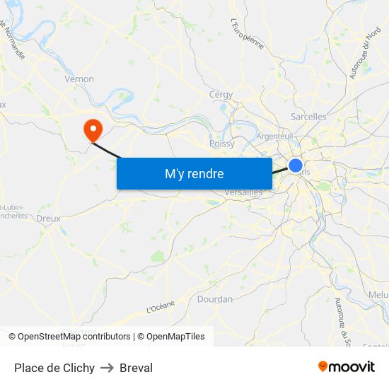 Place de Clichy to Breval map