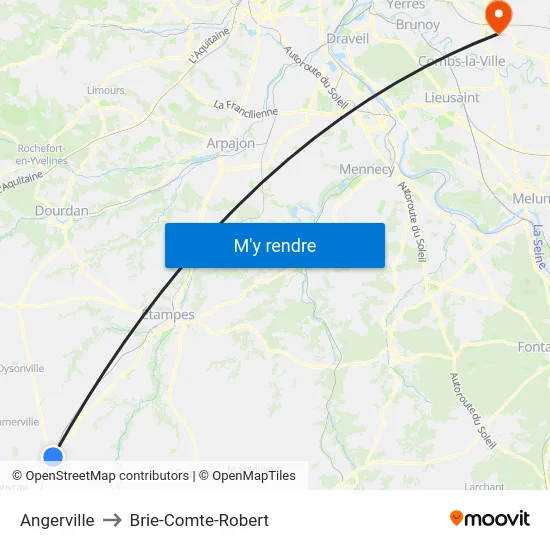 Angerville to Brie-Comte-Robert map