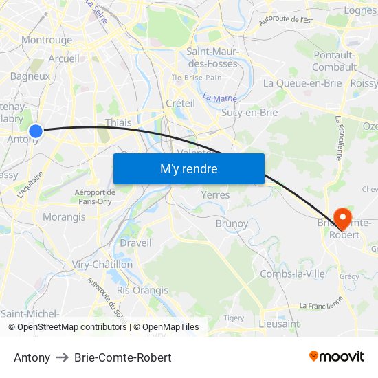 Antony to Brie-Comte-Robert map