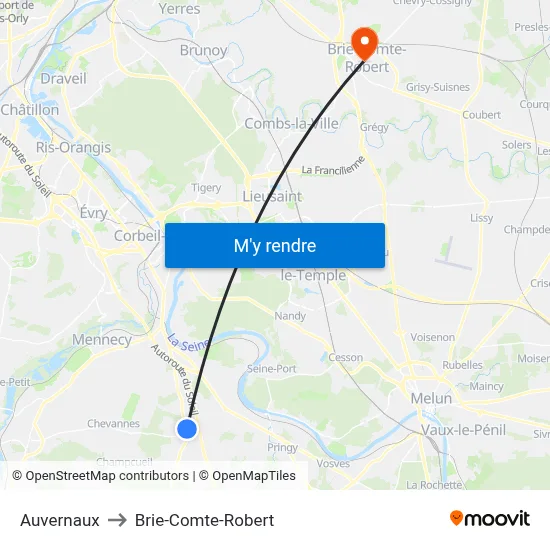 Auvernaux to Brie-Comte-Robert map