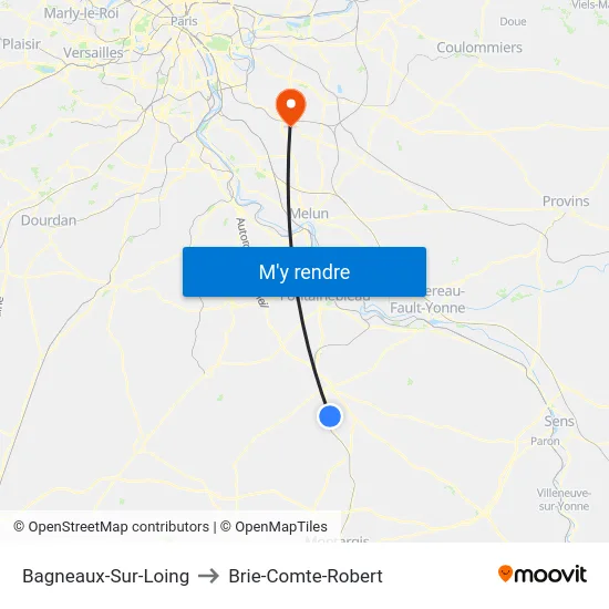 Bagneaux-Sur-Loing to Brie-Comte-Robert map
