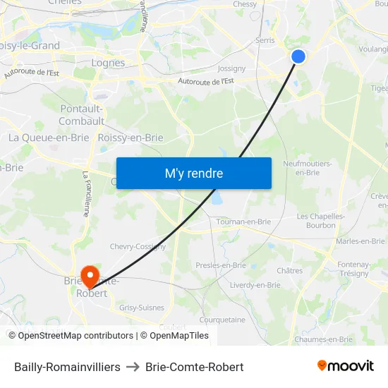 Bailly-Romainvilliers to Brie-Comte-Robert map