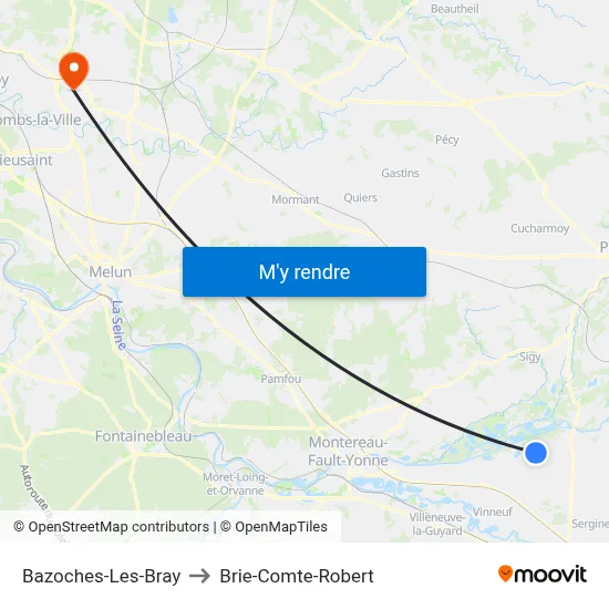 Bazoches-Les-Bray to Brie-Comte-Robert map