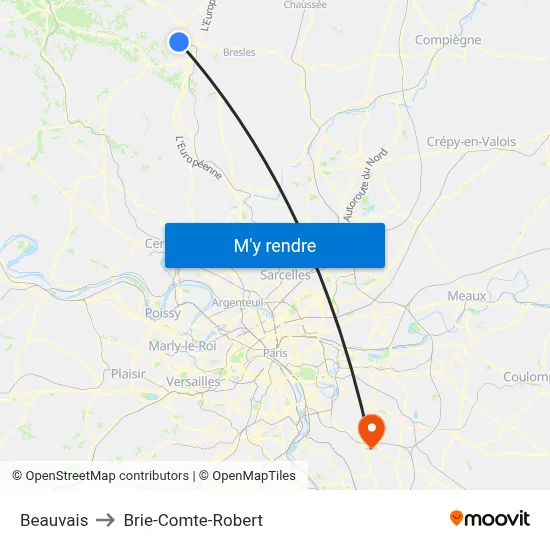 Beauvais to Brie-Comte-Robert map