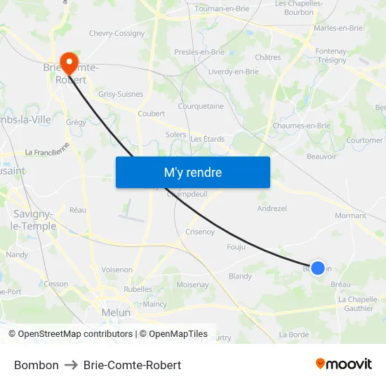 Bombon to Brie-Comte-Robert map