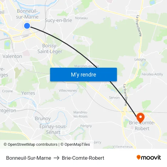 Bonneuil-Sur-Marne to Brie-Comte-Robert map
