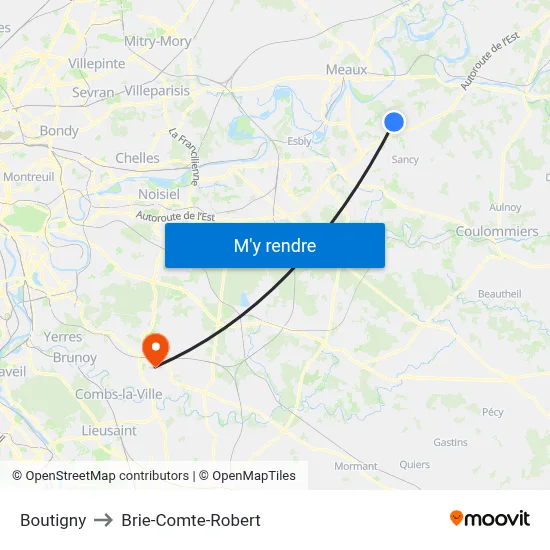 Boutigny to Brie-Comte-Robert map