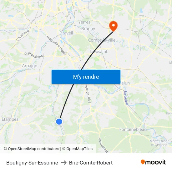 Boutigny-Sur-Essonne to Brie-Comte-Robert map